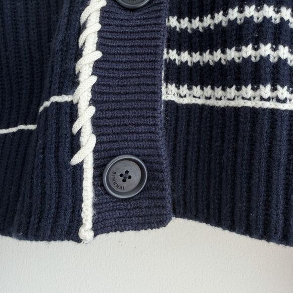 Jonathan Simkhai Sweater Cardigan XS Navy Striped Adara Wool Cashmere Coastal - Picture 8 of 12